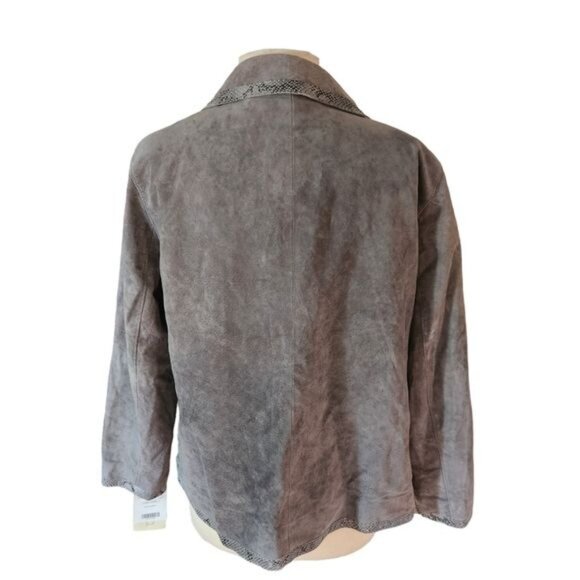 Elana by Tanner Plus Size 1 Genuine Leather Gray Jacket Blazer - Picture 4 of 5